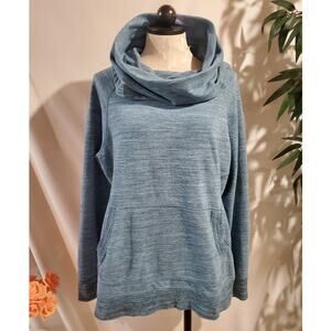 LL Bean Womens Cozy Cowl Neck Pullover Sweatshirt Size XL Marled Blue Pocket